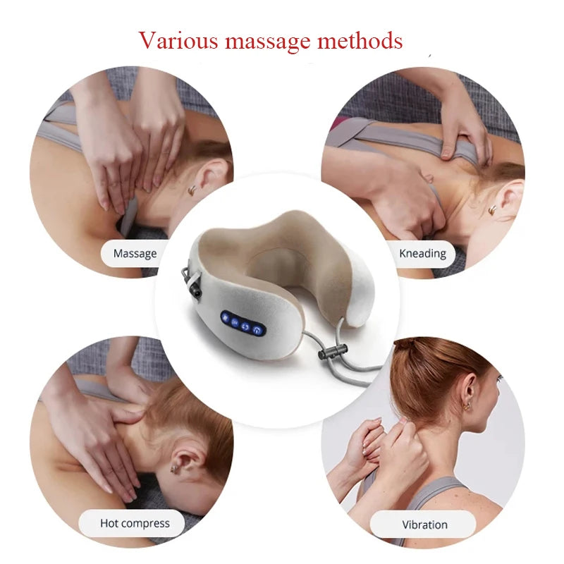 Travesseiro massageador elétrico multifuncional portátil em forma de U para pescoço, ombro, cervical, ar livre, casa, carro, massageador relaxante