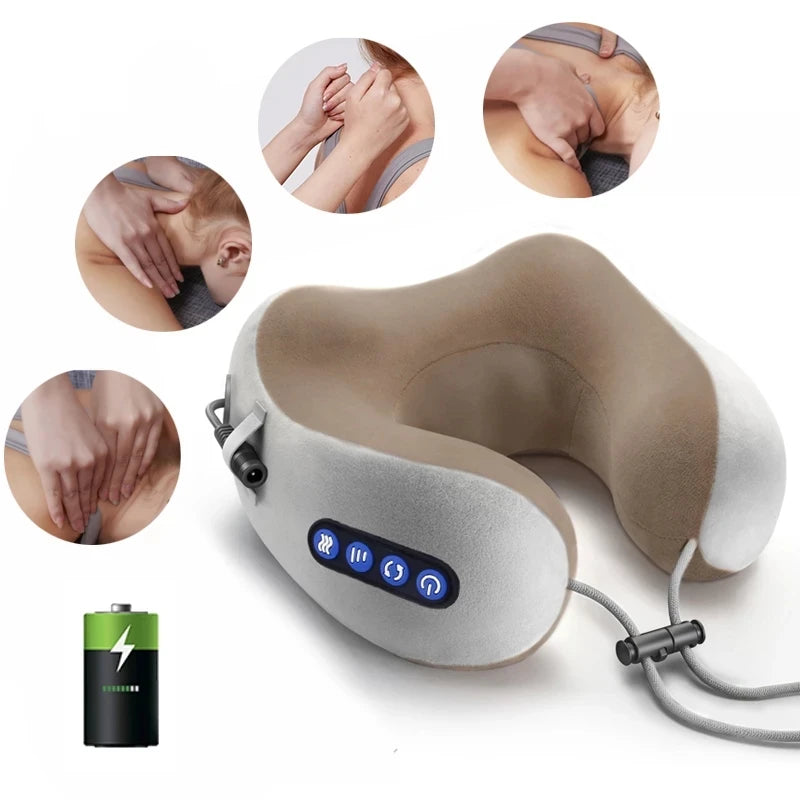 Travesseiro massageador elétrico multifuncional portátil em forma de U para pescoço, ombro, cervical, ar livre, casa, carro, massageador relaxante